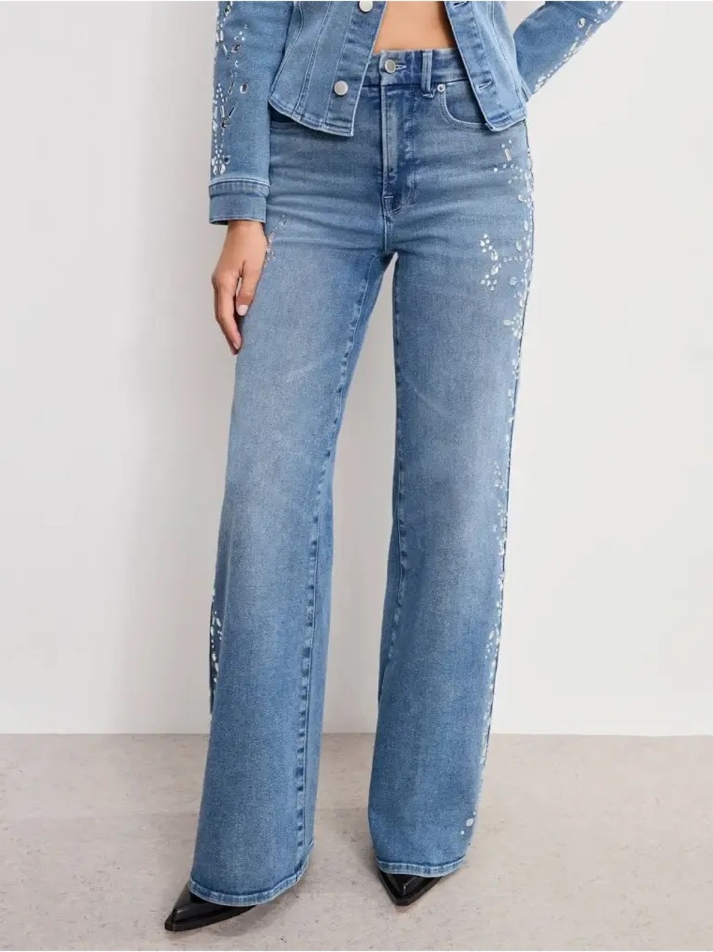 Good American Women's Dolly Joleans Embellished High Rise Jeans Size 32